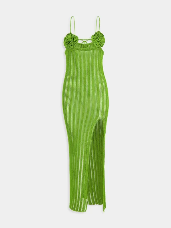 Green Dress Maxi with Straps Crochet Rose made by Casablanca