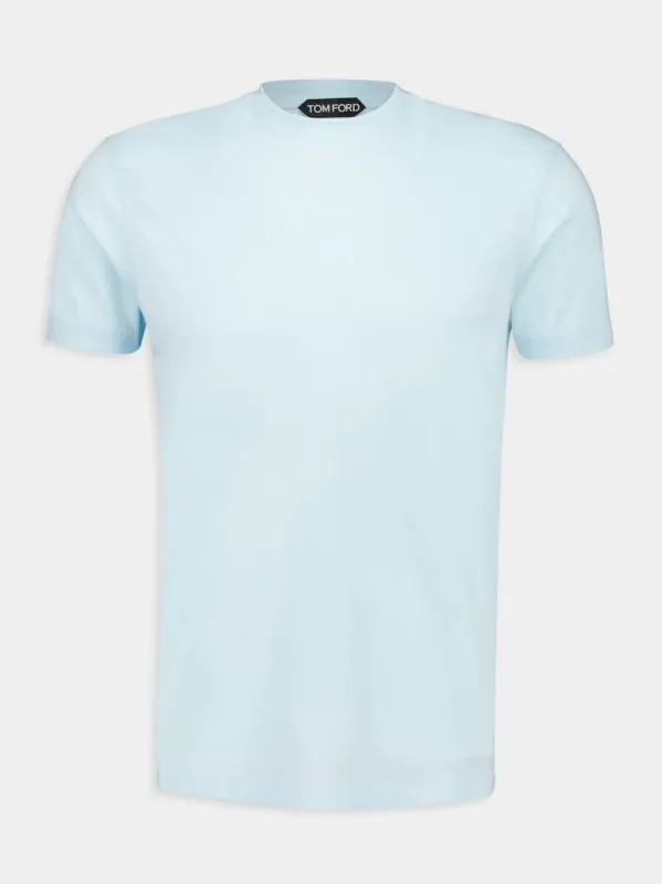 Glass Blue Lyocell Cotton Crew T-Shirt sold by Fashion Clinic