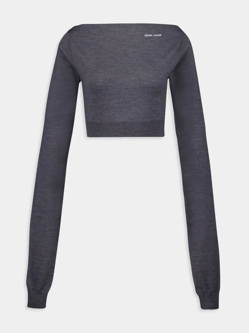Slate Grey Cropped Wool Boat-Neck Sweater sold by Fashion Clinic
