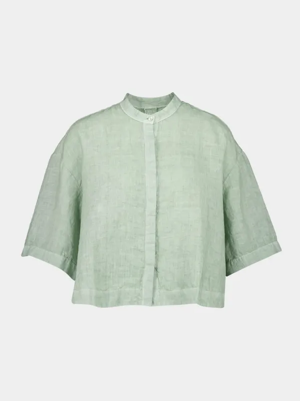 Pistache Soft Fade Cropped Short Sleeve Shirt sold by Fashion Clinic