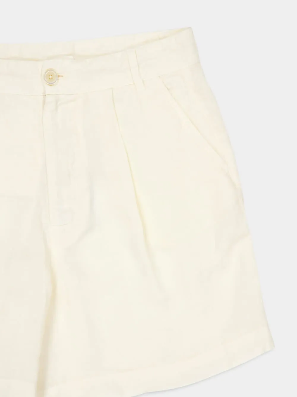 Ecru Casual Fit Linen Shorts sold by Fashion Clinic product image thumbnail 3