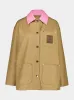 Ecru Cotton Workwear Jacket with Contrast Collar sold by Fashion Clinic