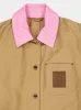 Ecru Cotton Workwear Jacket with Contrast Collar sold by Fashion Clinic