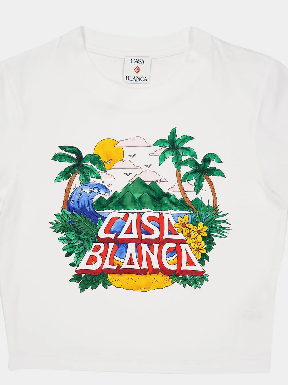 White Casa Beach Wave Cropped T-Shirt sold by Fashion Clinic product image thumbnail 3