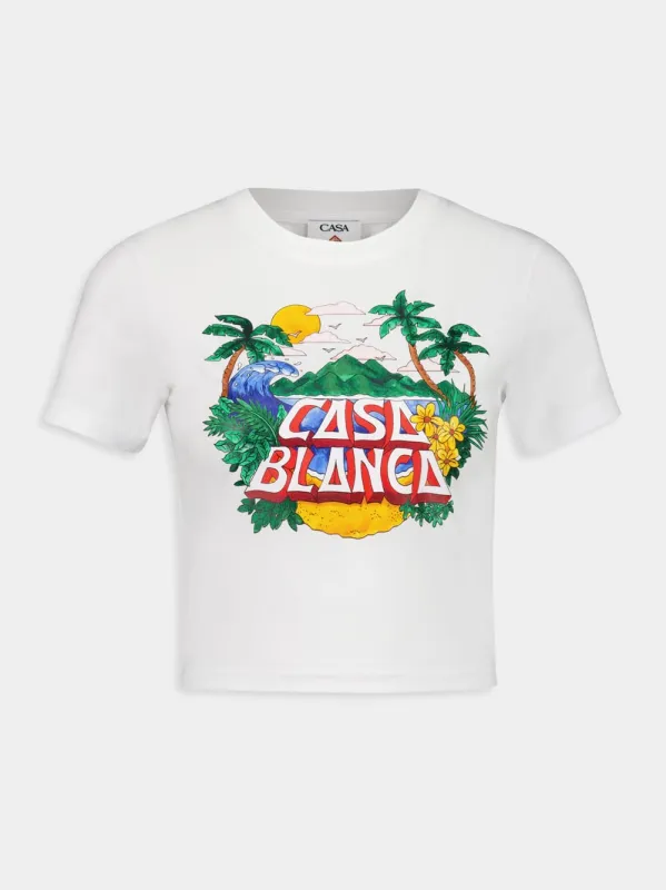 White Casa Beach Wave Cropped T-Shirt sold by Fashion Clinic