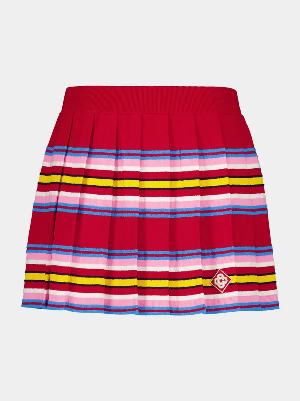 Multicolour Dark Red Striped Pleated Mini Skirt sold by Fashion Clinic