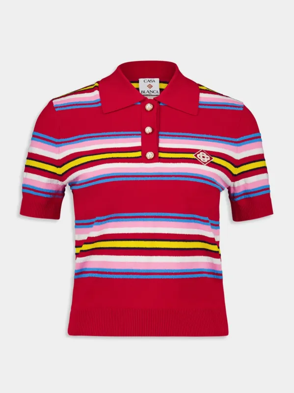 Multicolour Dark Red Striped Polo Shirt sold by Fashion Clinic