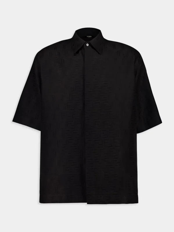 Black Linen FF Jacquard Oversize Shirt sold by Fashion Clinic