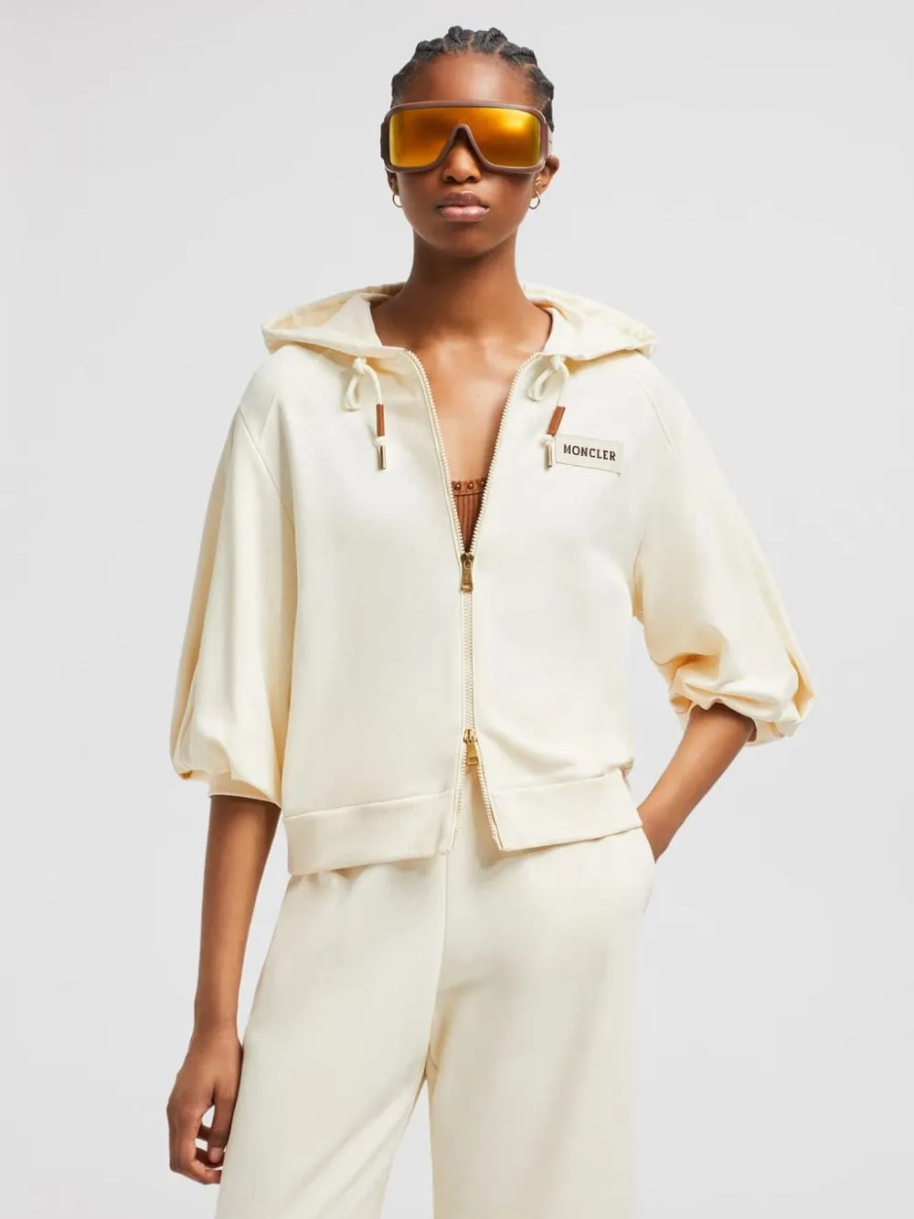 White Cotton Zip-Up Hooded Sweatshirt sold by Fashion Clinic product image thumbnail 2