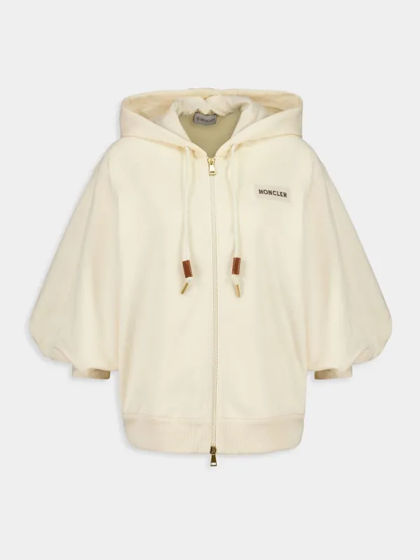 White Cotton Zip-Up Hooded Sweatshirt made by Moncler
