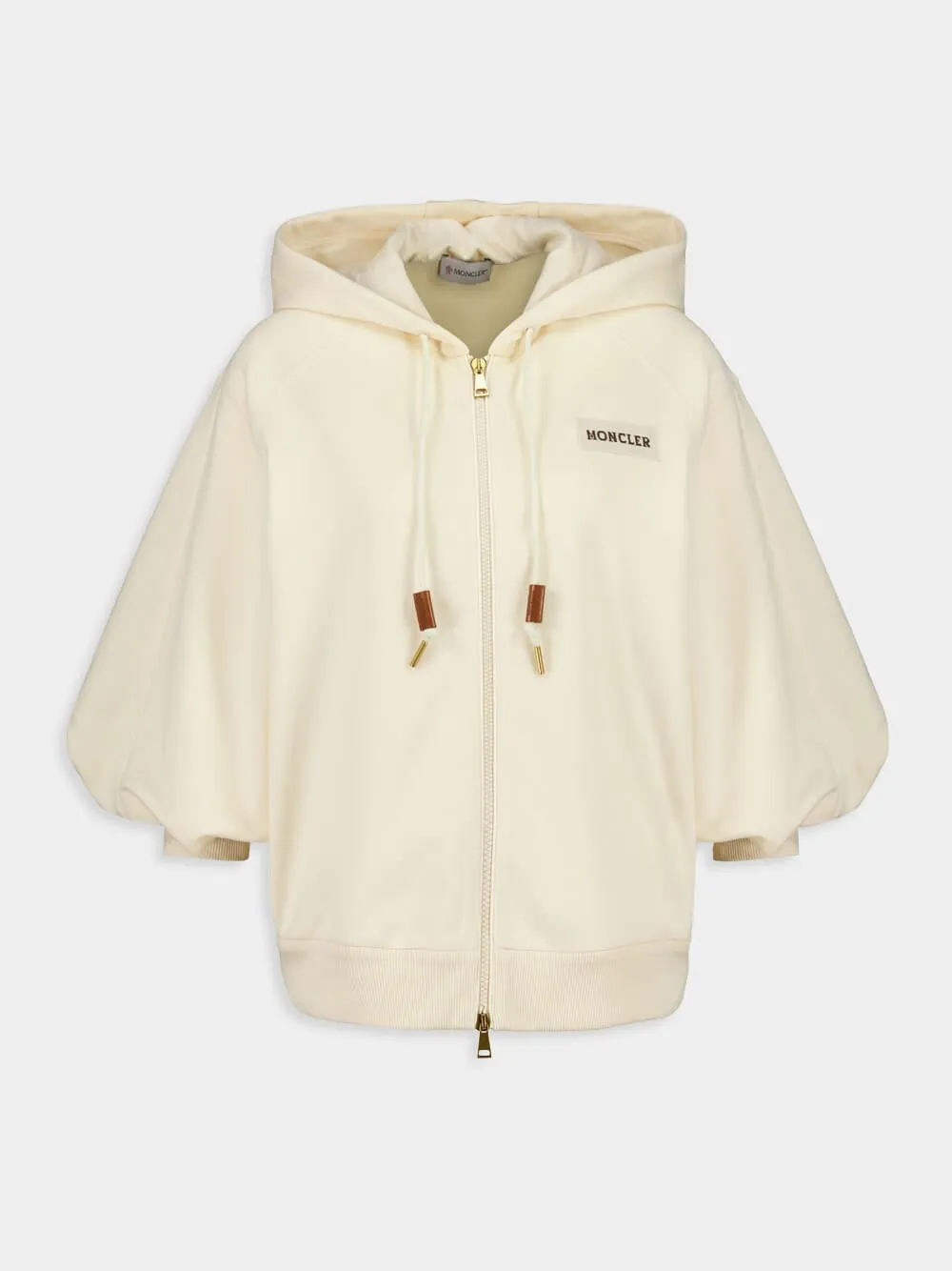 White Cotton Zip-Up Hooded Sweatshirt sold by Fashion Clinic