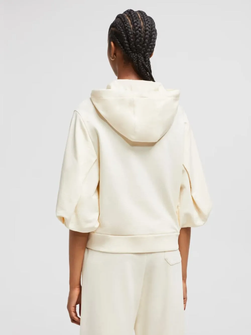 White Cotton Zip-Up Hooded Sweatshirt sold by Fashion Clinic product image thumbnail 4