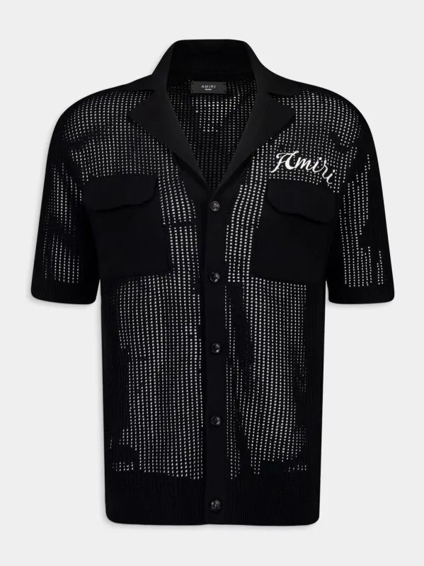 Black Mesh V-Neck Polo sold by Fashion Clinic