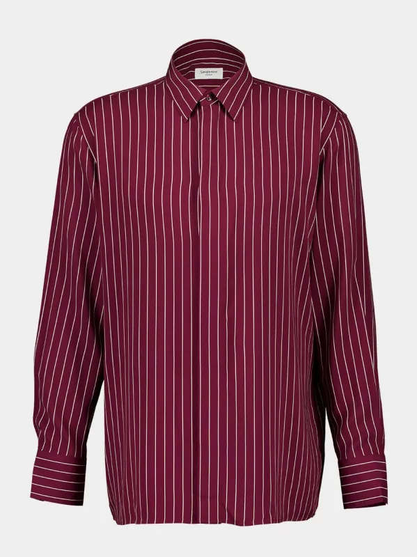 Bordeaux Striped Relaxed-Fit Buttoned Shirt sold by Fashion Clinic