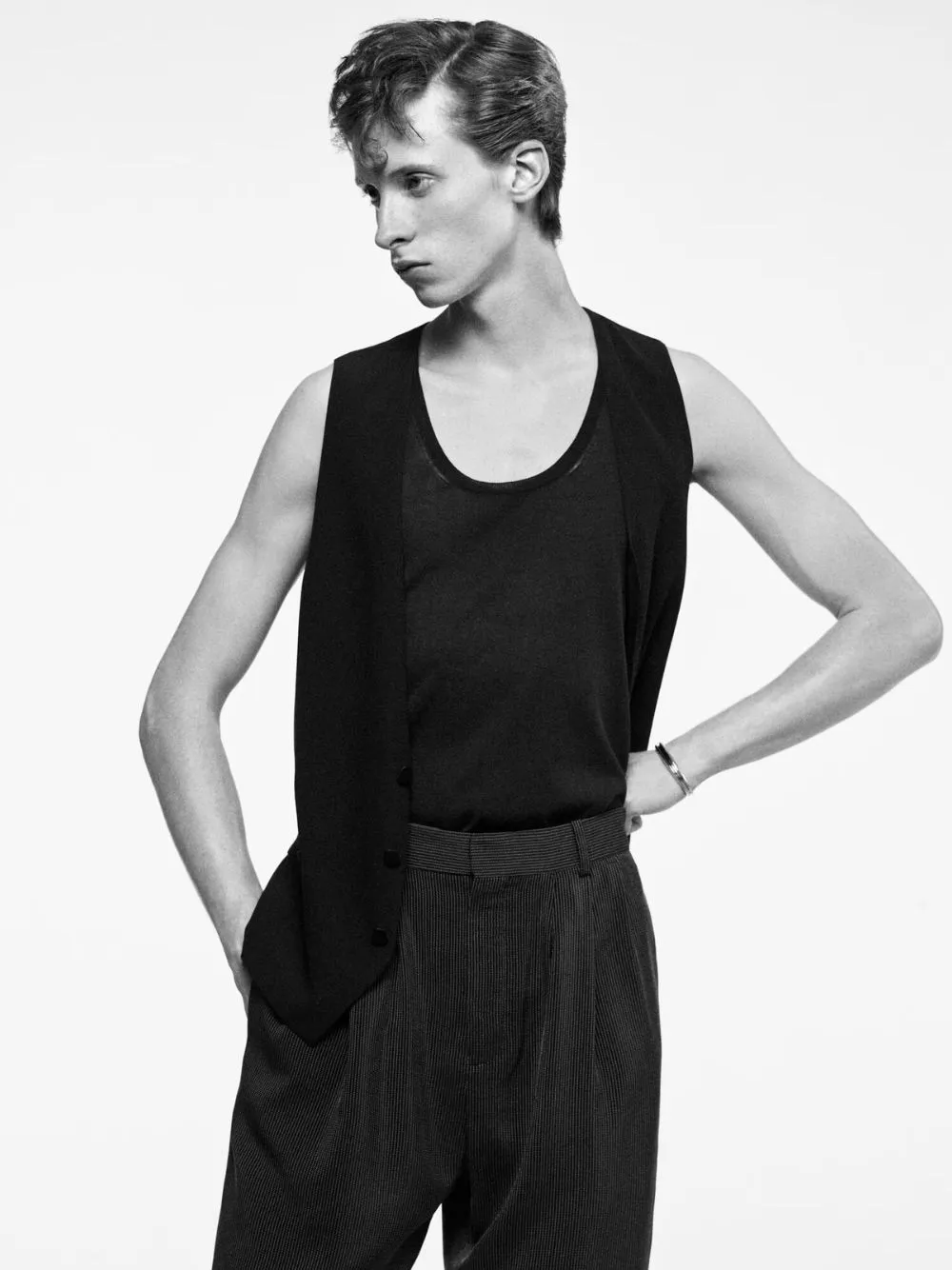 Black Silk Crepe Muslin Buttoned Vest sold by Fashion Clinic product image thumbnail 2