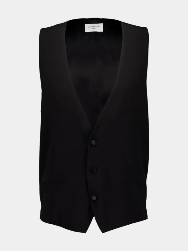 Black Silk Crepe Muslin Buttoned Vest sold by Fashion Clinic