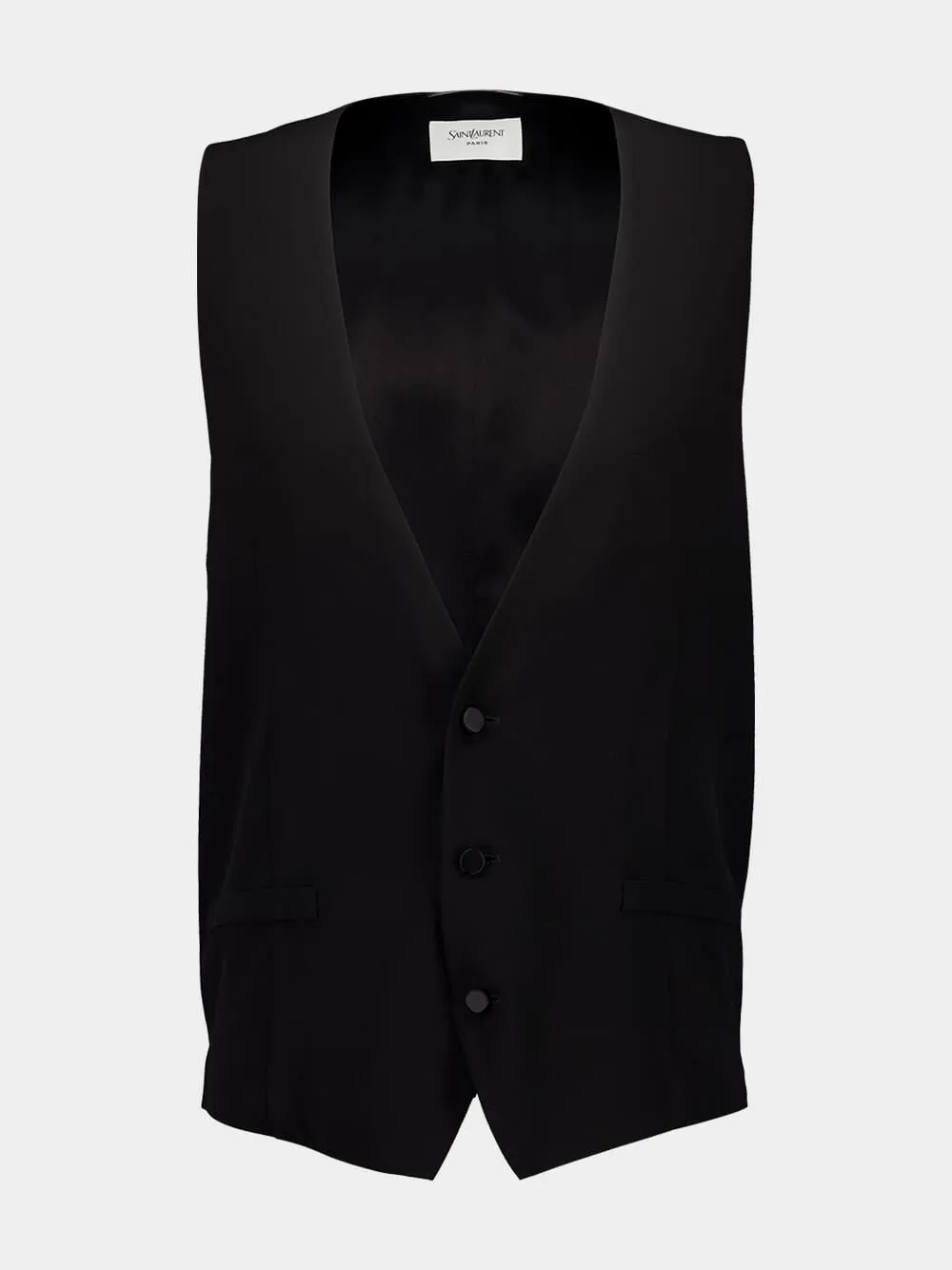 Black Silk Crepe Muslin Buttoned Vest sold by Fashion Clinic