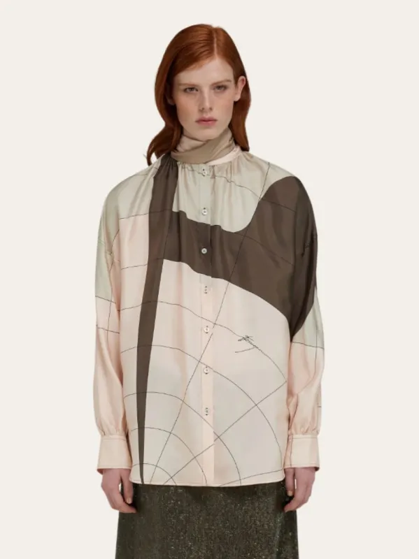 Powder Pink and Cement Silk Shirt sold by Fashion Clinic