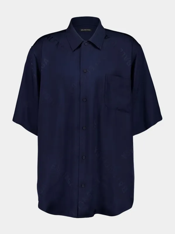 Dark Navy Fluid Jacquard Shirt sold by Fashion Clinic