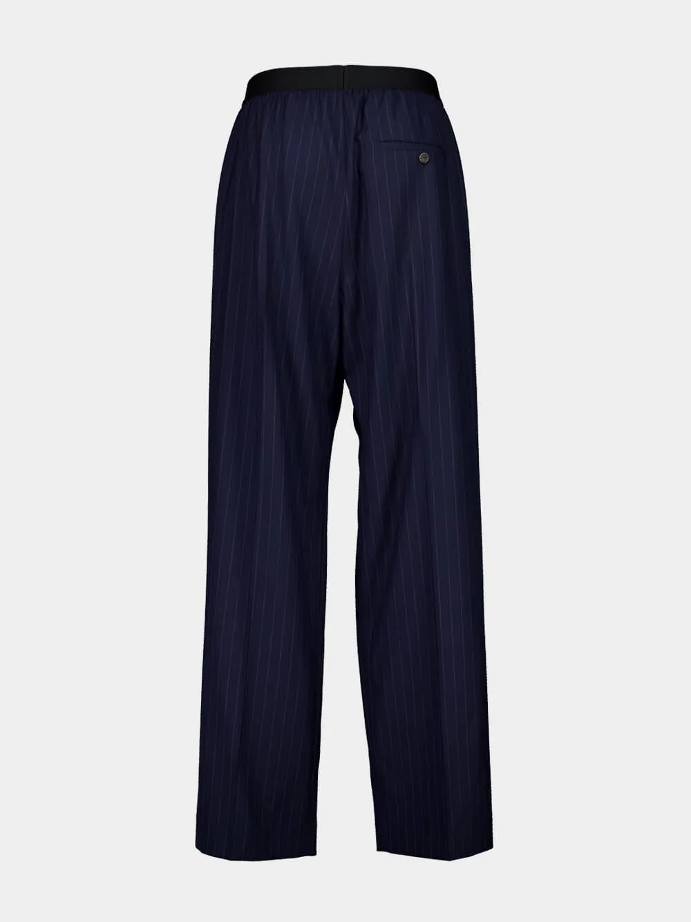 Dark Navy Straight-Fit Pinstripe Wool Trousers sold by Fashion Clinic product image thumbnail 2
