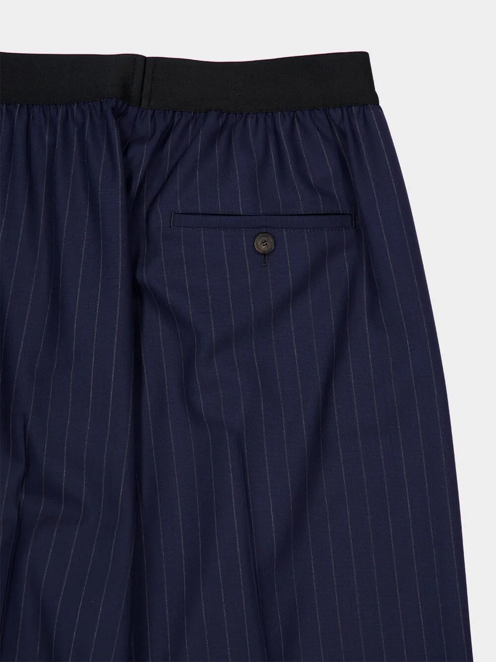 Dark Navy Straight-Fit Pinstripe Wool Trousers sold by Fashion Clinic product image thumbnail 4