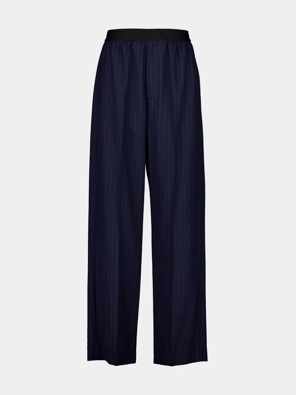 Dark Navy Straight-Fit Pinstripe Wool Trousers sold by Fashion Clinic