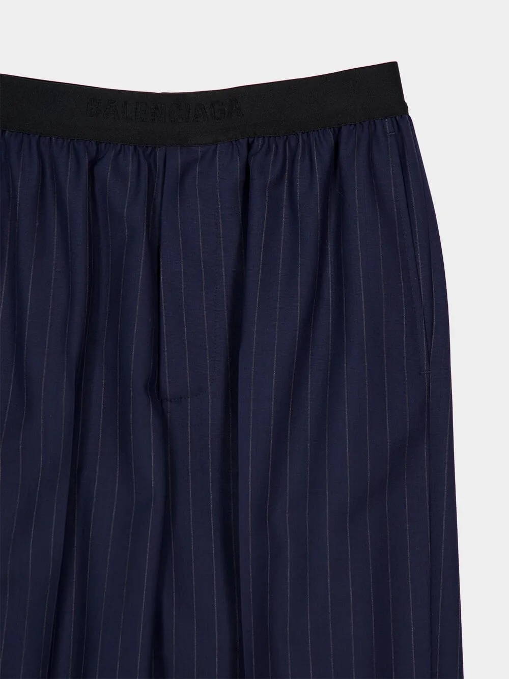 Dark Navy Straight-Fit Pinstripe Wool Trousers sold by Fashion Clinic product image thumbnail 3