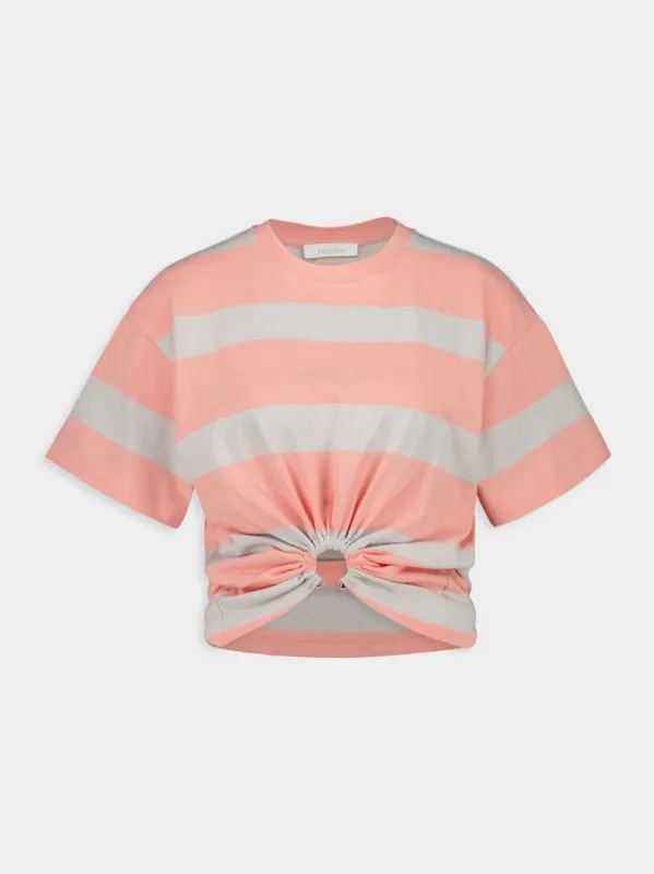 Peach & Grey Striped Cotton Piercing T-Shirt sold by Fashion Clinic