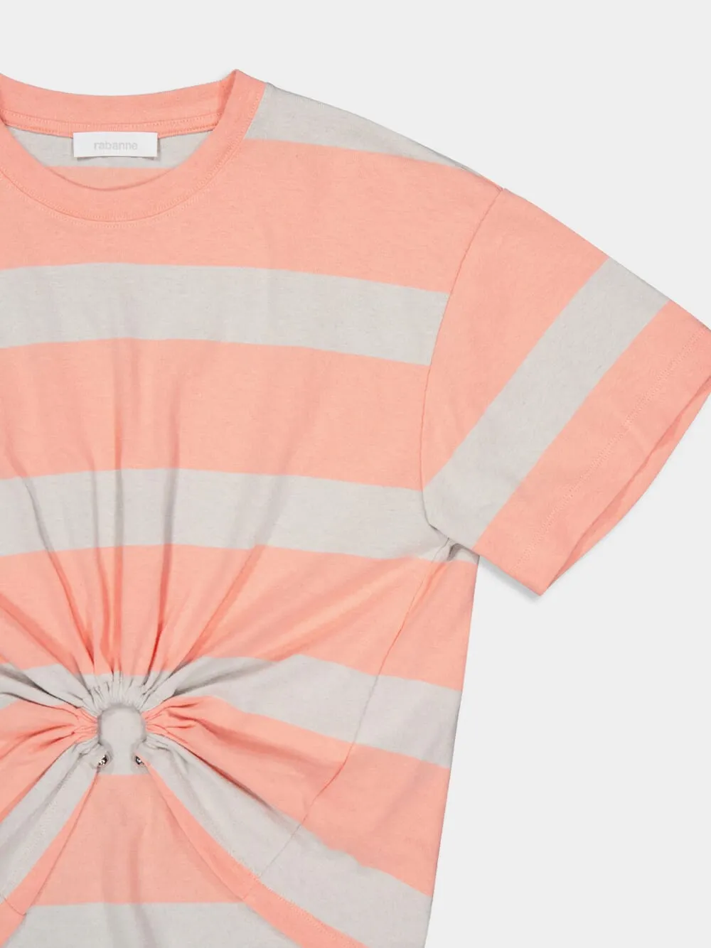 Peach & Grey Striped Cotton Piercing T-Shirt sold by Fashion Clinic product image thumbnail 3