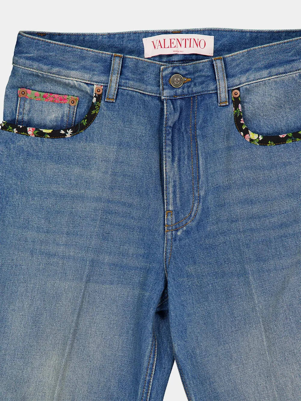 Medium Blue Denim Trousers with Floral Detail sold by Fashion Clinic product image thumbnail 5