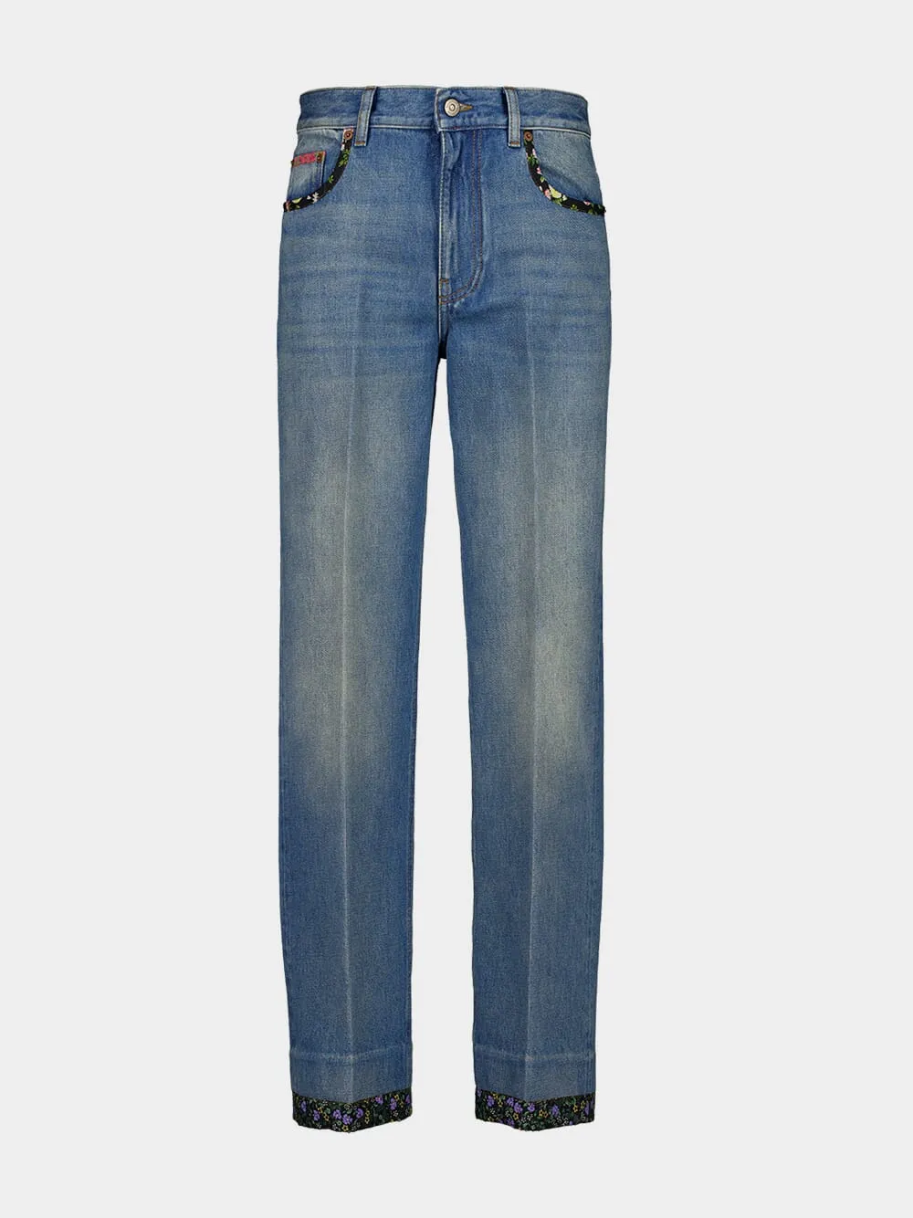 Medium Blue Denim Trousers with Floral Detail sold by Fashion Clinic