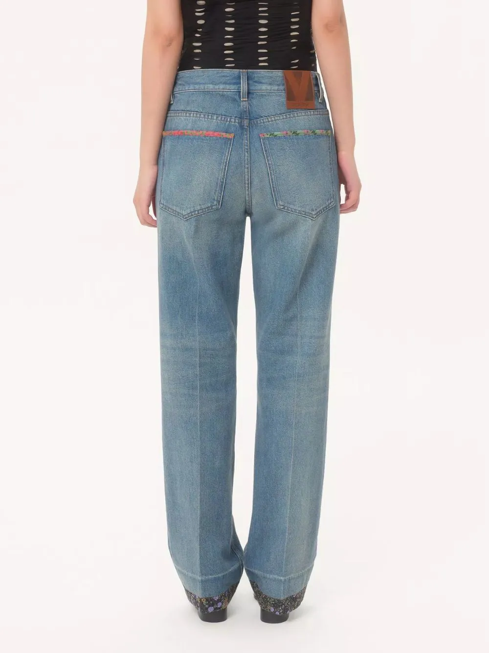 Medium Blue Denim Trousers with Floral Detail sold by Fashion Clinic product image thumbnail 4