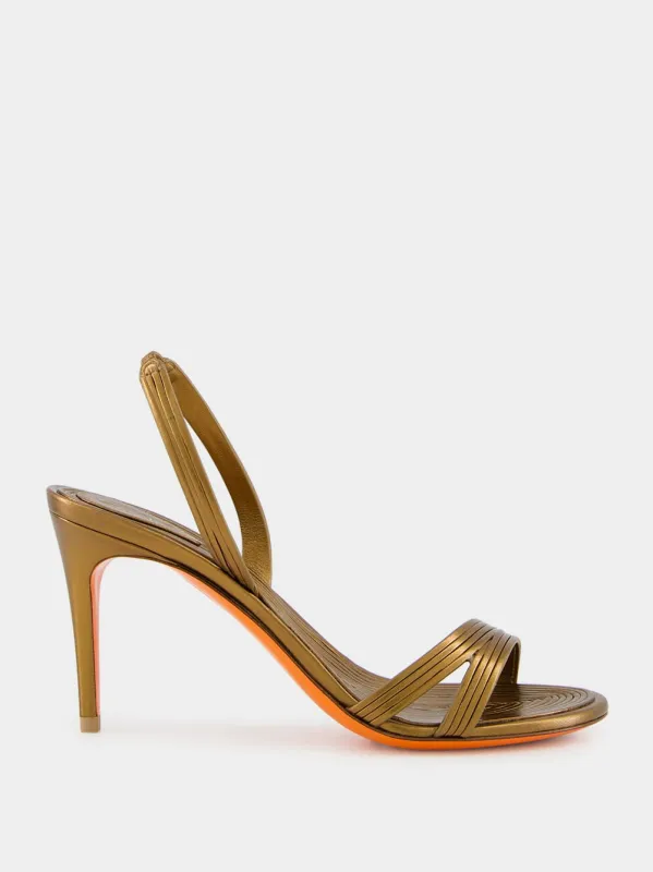 Gold Leather Mid-Heel Sandals sold by Fashion Clinic