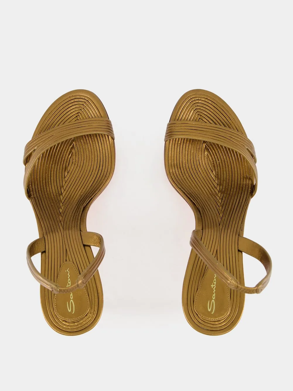 Gold Leather Mid-Heel Sandals sold by Fashion Clinic product image thumbnail 4