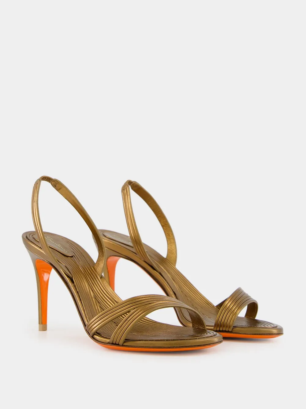 Gold Leather Mid-Heel Sandals sold by Fashion Clinic product image thumbnail 3