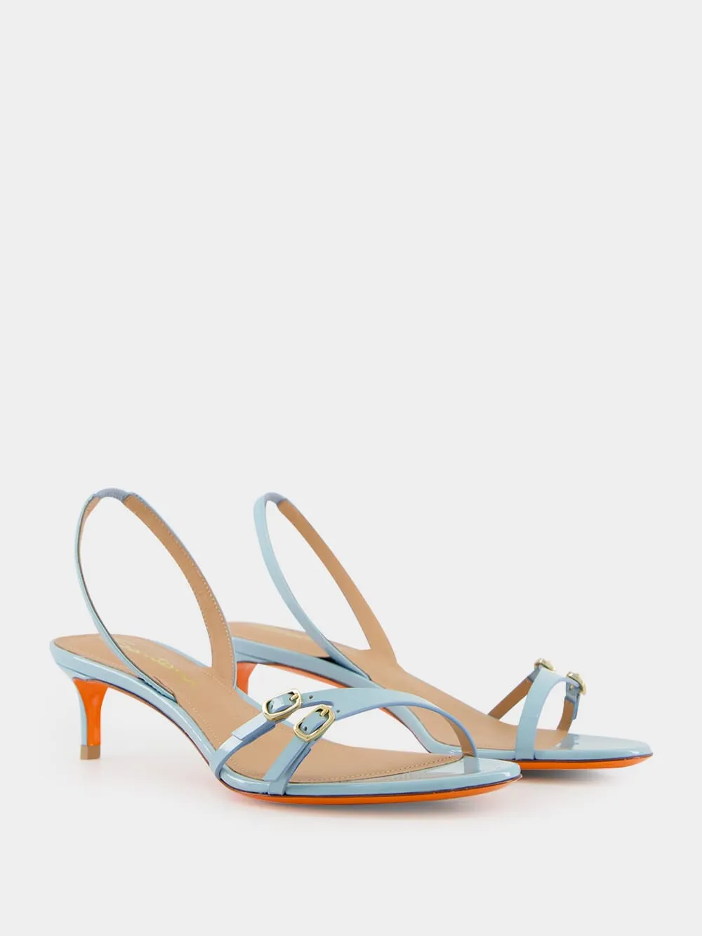Light Blue Patent Leather Mid-Heel Sandals sold by Fashion Clinic product image thumbnail 3