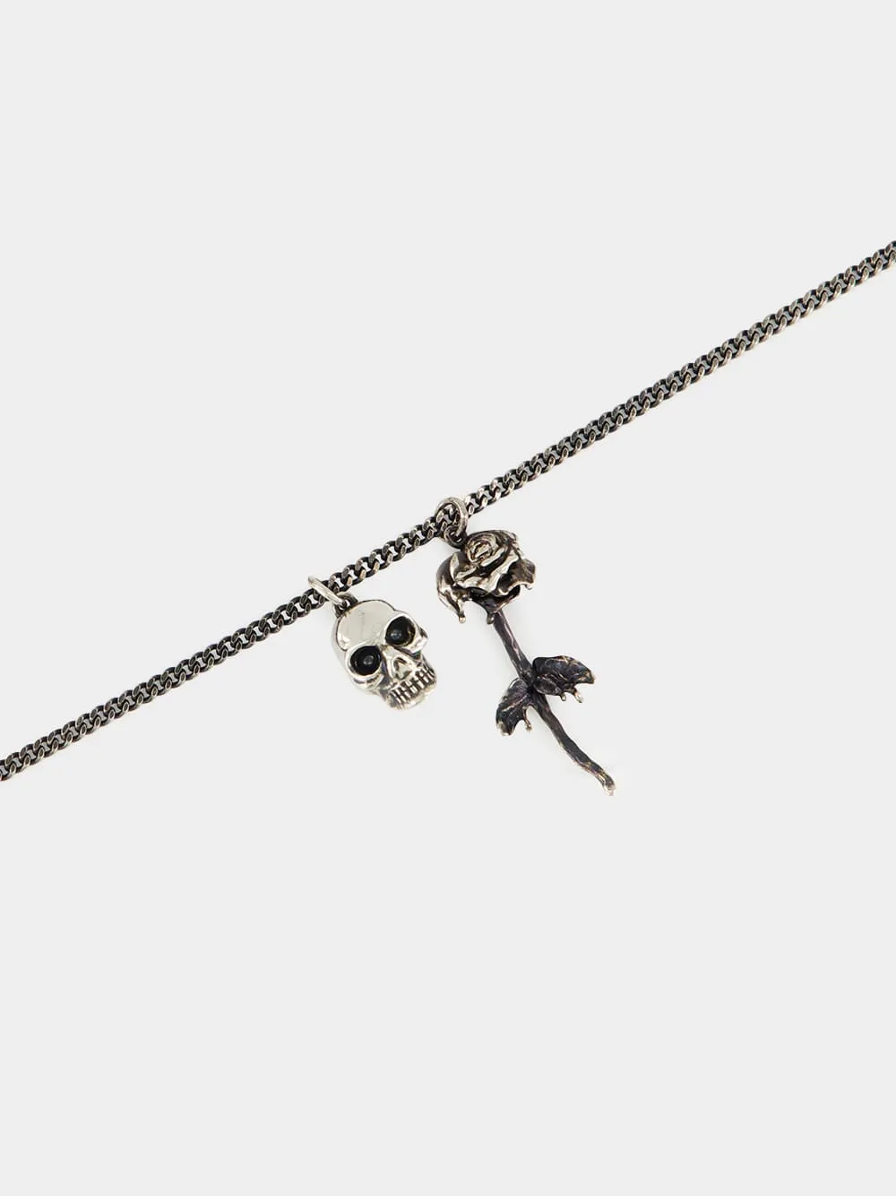 Antique Silver Skull & Dipped Rose Necklace sold by Fashion Clinic product image thumbnail 2