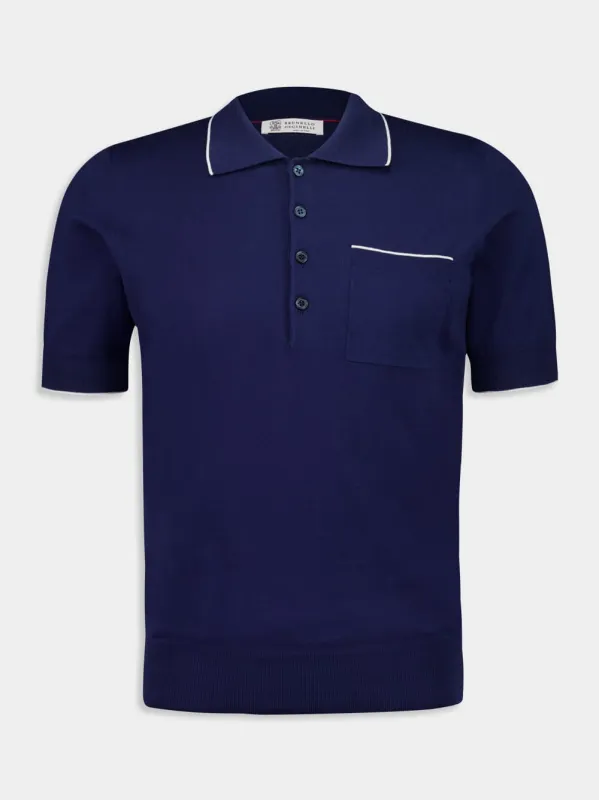 Deep Blue Short-Sleeve Polo Sweater sold by Fashion Clinic