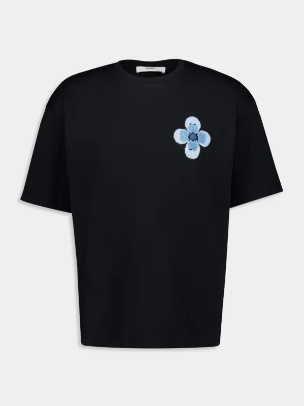 Black Floral Bouclé Embroidered T-Shirt made by Fashion Clinic