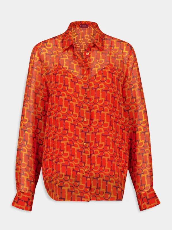 Orange Printed Silk Shirt with Horsebit Motif sold by Fashion Clinic