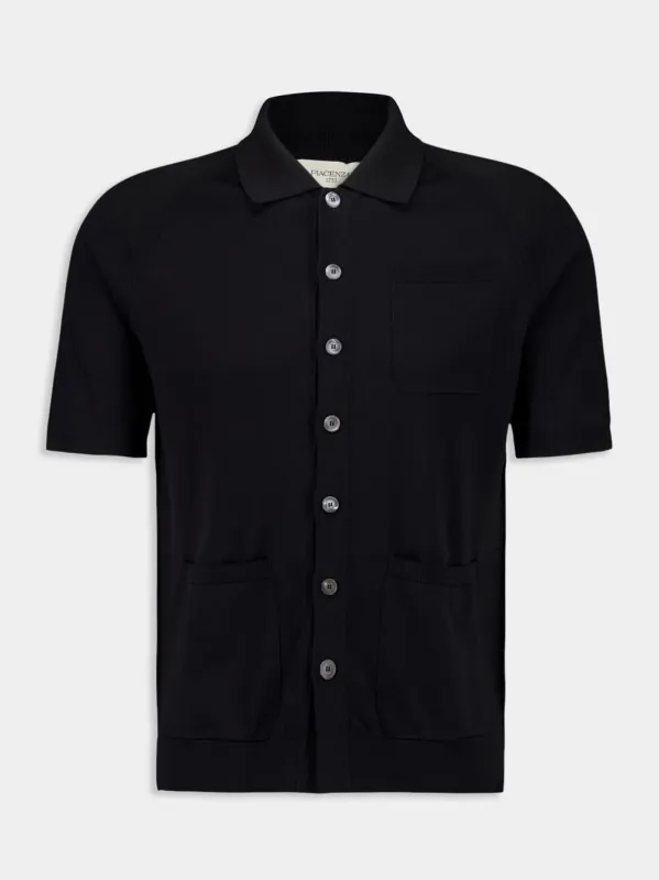 Black Short-Sleeve Button-Up Shirt made by Fashion Clinic