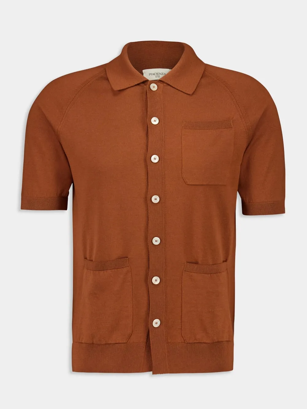 Brick Red Short-Sleeve Button-Up Shirt sold by Fashion Clinic
