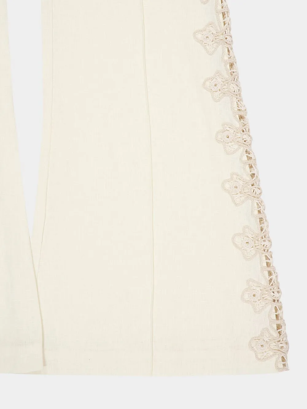 Cream Illuminate Flared Linen Pants with Lace Inserts sold by Fashion Clinic product image thumbnail 4