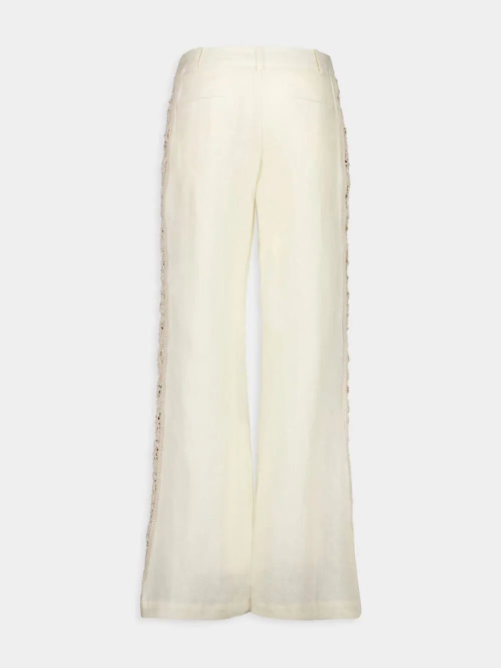 Cream Illuminate Flared Linen Pants with Lace Inserts sold by Fashion Clinic product image thumbnail 2