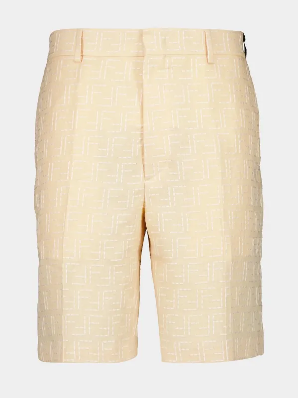 Yellow Linen Jacquard Bermuda Shorts sold by Fashion Clinic