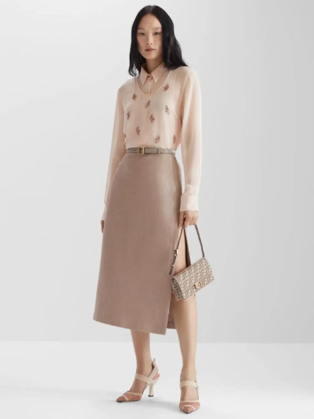 Beige Waxed Linen Midi Skirt sold by Fashion Clinic product image thumbnail 2