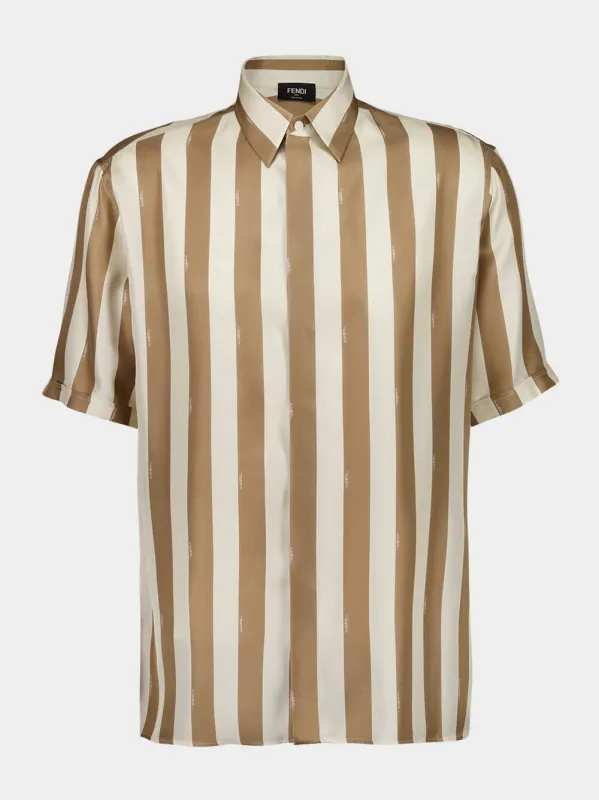 Beige Pequin Silk Short-Sleeve Shirt sold by Fashion Clinic