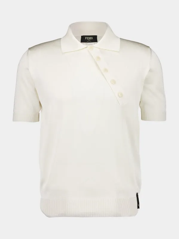 White Asymmetric Button Polo Shirt sold by Fashion Clinic
