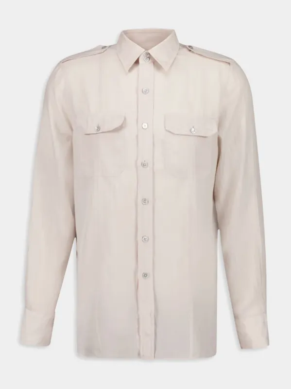 Light Beige Military-Inspired Twill Shirt sold by Fashion Clinic
