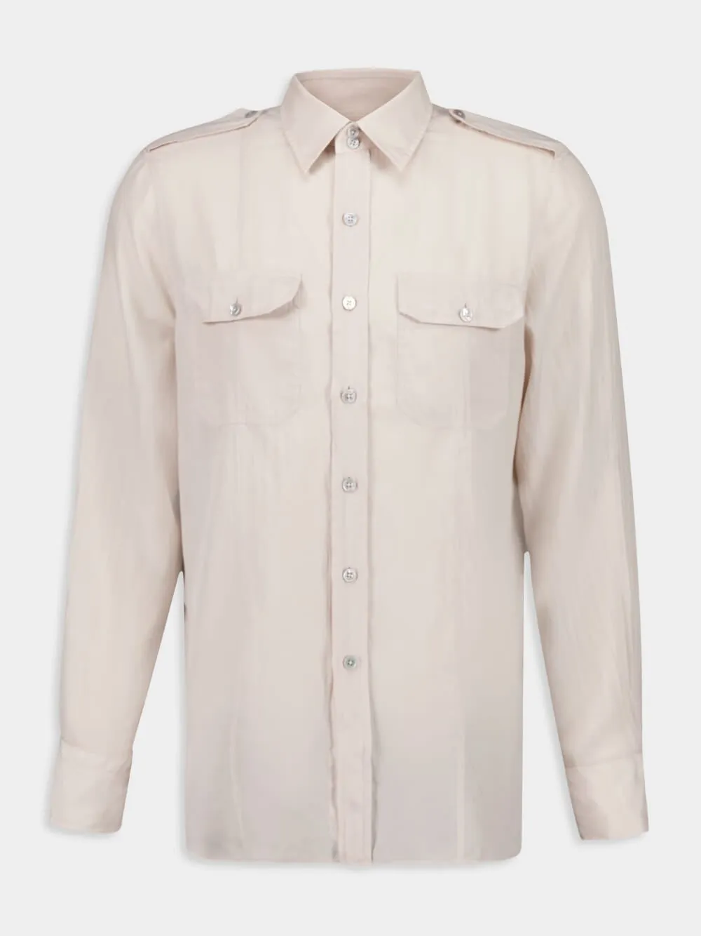 Light Beige Military-Inspired Twill Shirt sold by Fashion Clinic